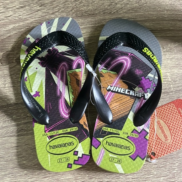 Havaianas Kids Top Minecraft Olive Flip Flops Size 11/12c - Picture 2 of 9